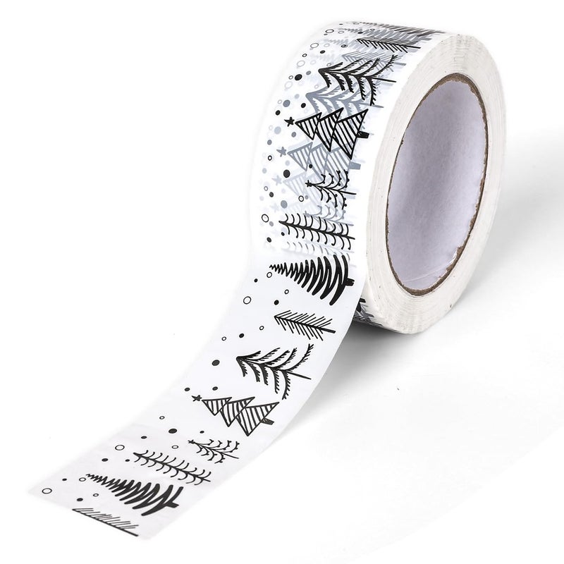 Whaline Christmas Packing Tapes Xmas Tree Printed Tape Waterproof Packing Shipping Tape Decorative White Gift Wrapping Tape for Small Business Gifts DIY Crafts Box Cartons Decor,1.89 in x 109yd - Image 1